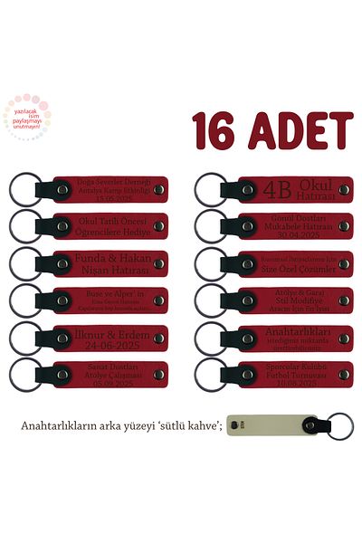 Miaju Special for Corporate Brand Promotion Day, Set of 16, Keychain with Name, Red & Milk Coffee