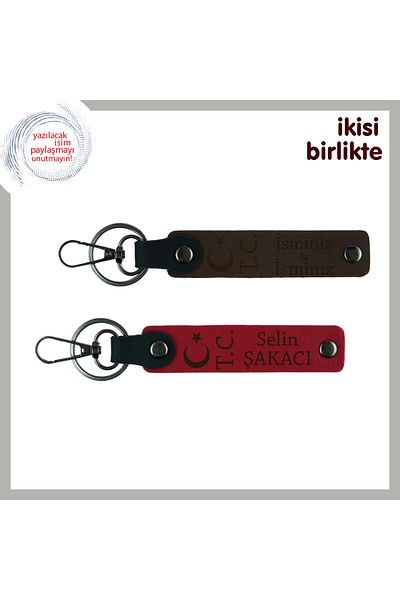 Miaju هدية الحب المزينة بتصميم TC Moon Star من Sevgiline، طقم مكون من قطعتين من سلسلة المفاتيح الجلدية، K Brown-Red