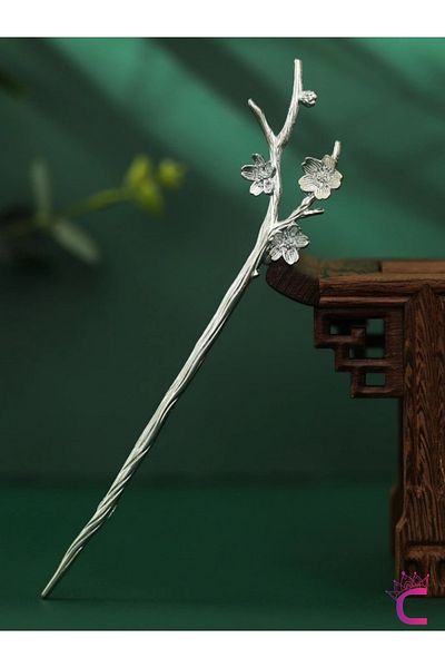 Cinderella Agrafă pentru coc japonez cu flori cu design Dal, culoare argintie de 18 cm - Agrafă pentru coc pentru femei vintage din metal