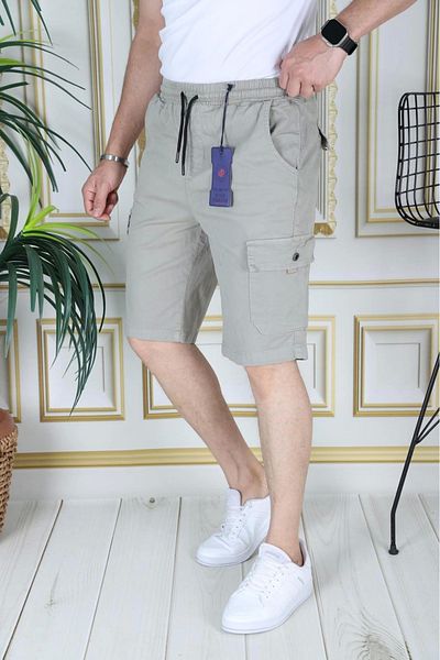 PHANTOM JEANS Ανδρικό σορτς Water Green Lycra Gabardine Cargo Pocket Βαμβακερό ελαστικό στη μέση με κορδόνια Basic σορτς
