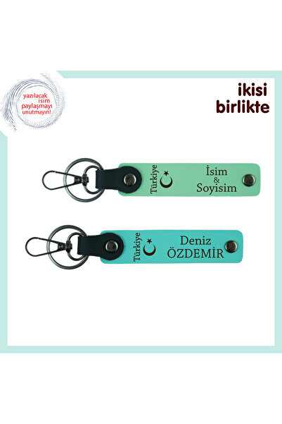 Asortishey 2-Piece Keychain, Light Green-Turquoise, Special for Wedding Anniv...