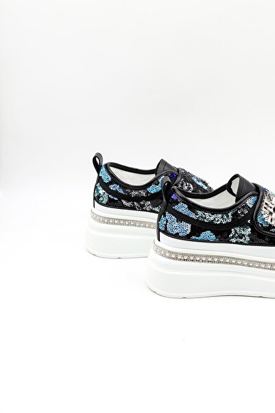 Guja İthak Özel Seri Taban Taş Detaylı Pullu Cırtlı Kadın Spor Ayakkabı GJ423 Siyah