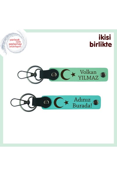 Asortishey 2-Piece Keychain, Light Green-Turquoise, Moon Star Themed Personal...