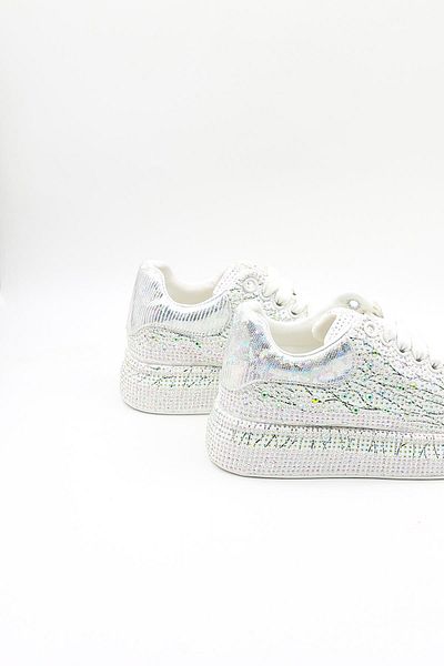 Guja Imported Stone Detailed Lace-Up Sneakers Women's Sports Shoes Gj451 White