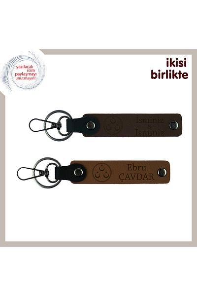Miaju Vefa Themed Armağan for New Graduate – Three Crescent Stars and Name Written Keychain Set, Dark Brown-Brown