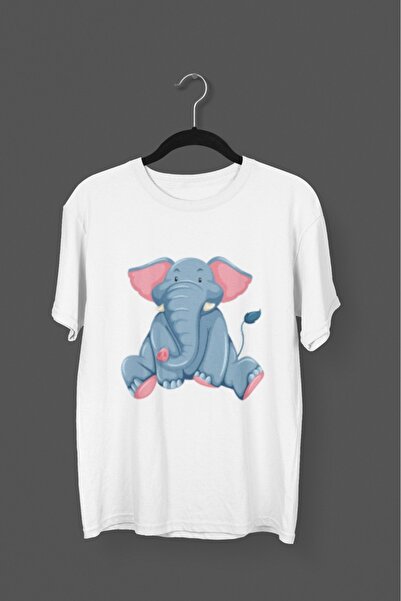 Butik تي شيرت رجالي/نسائي - تي شيرت برقبة دائرية وأكمام قصيرة مطبوع عليه فيل