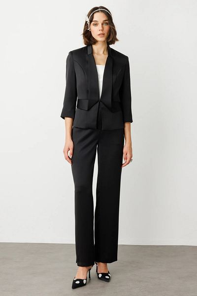 Ekol Wide Leg Satin Trousers Black