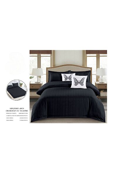 OEM Double Bedding Set, Finet Damask Type, 6 Pieces, Fitted Sheet 180x200 cm Black