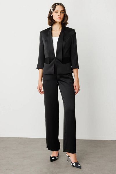 Ekol Wide Leg Satin Trousers Black