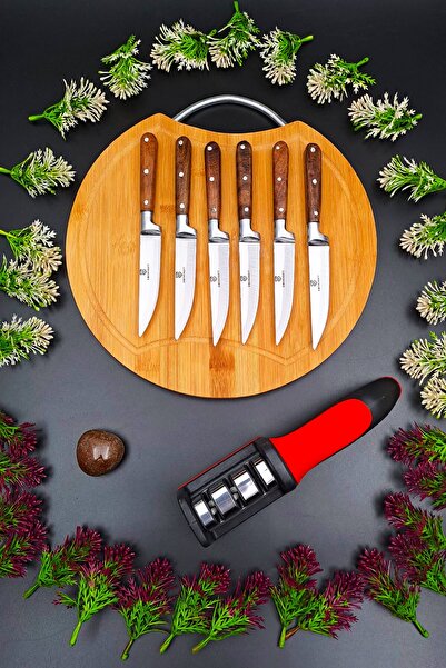 SWENCRAFT West Home Luxury Steak Meat Kitchen Fruit Knife Set & Presentation Cutting Board & Sharpening Apparatus 8-Piece Dowry