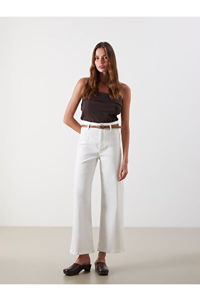 LC Waikiki LCW Τζιν Λευκό Beli Ζώνη τεμαχίων Wideleg Γυναικείο Τζιν Παντελόνι...