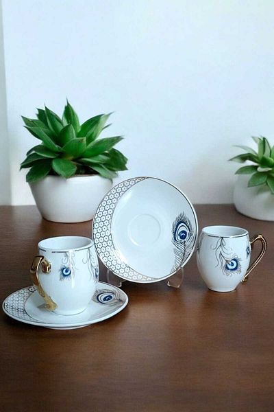 ariana sytle 4 Piece Porcelain Evil Eye Turkish Coffee Cup Set for 2 People