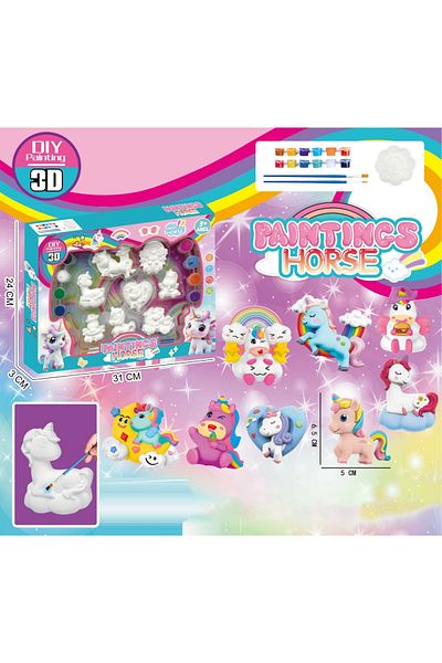 Point Plus Original Horse Coloring Game – 3D DIY – 8 Horse Figures with Colors and Brushes – Suitable for ages 3+