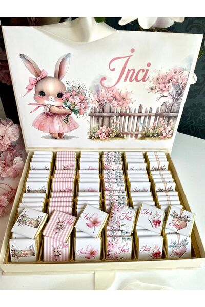 Minemiss Tasarım Kutulu Isme Özel Tasarımlı Kız-erkek 100 Adet Bebek Çikolata...