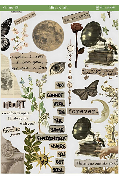 MirayDesign 1 Adet Vintage Temalı Sticker (12x17 cm) Bullet Journal, Scrapboo...