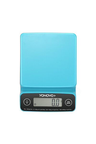 Lawazim Yonovo Square Kitchen Scale - Blue, 3kg LCD Digital Food Scale 0.1g Accuracy, Tare Function