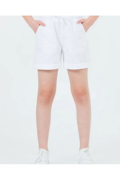 Dmb Girl's Elastic Waist Pocket Lace-Up Woven Thin Linen Shorts
