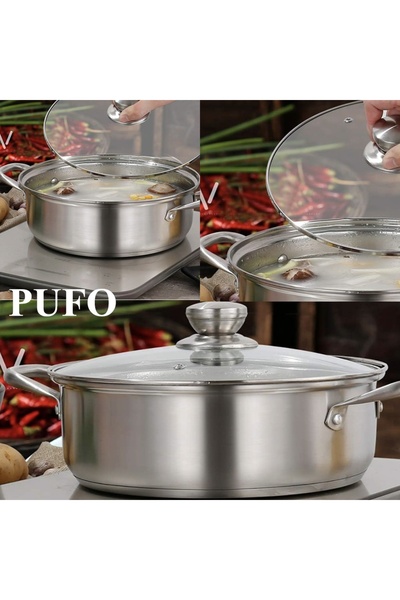 PUFO Stainless Steel Pot with Handles and Glass Lid, 6 L Capacity - Easy and Elegant Cooking Every Day