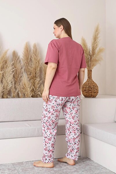 Sude Women's Plus Size Button Collar Combed Cotton Short Sleeve Thin Pajamas Set P134 - 1 Pcs