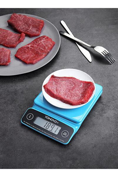 Lawazim Yonovo Square Kitchen Scale - Blue, 3kg LCD Digital Food Scale 0.1g Accuracy, Tare Function