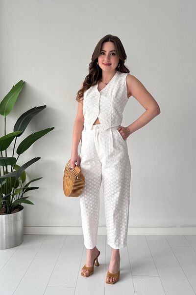 MaziButik Vest Brode Suit White