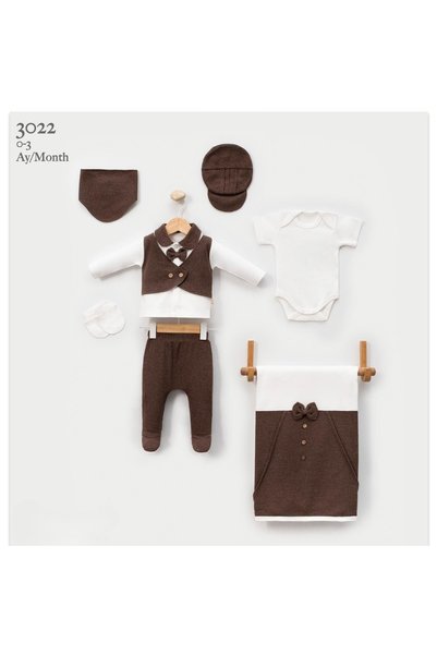 Bebelove Baby Boy 7 Li Waffle'N Bow Tie Self Vest Fabric Hospital Exit Set
