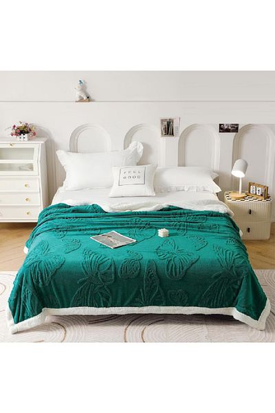 OEM Cocolino fluffy blanket, with fur, 200x230cm, elegantly embossed with Butterflies, made of plush microfiber