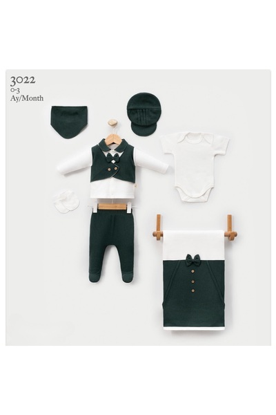 Bebelove Baby Boy 7 Li Waffle'N Bow Tie Self Vest Fabric Hospital Exit Set