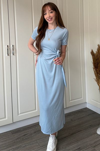 Dilay Gökoğlu Butik Δεμένο Midi Modal Μπλε Φόρεμα