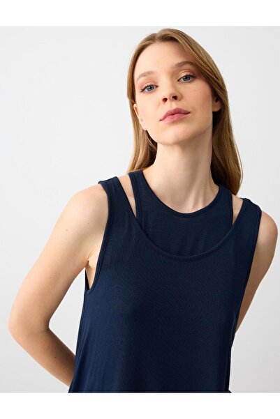 Jimmy Key Layered Dark Blue Sleeveless Blouse