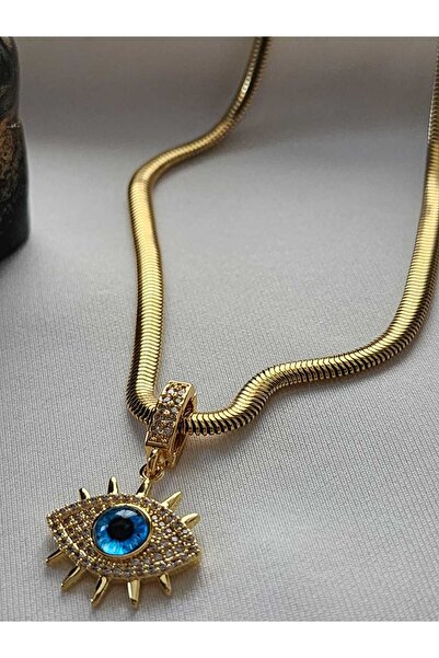 ZÜLİSCH Steel Necklace Charmli Blue Eye Model Gold Stainless