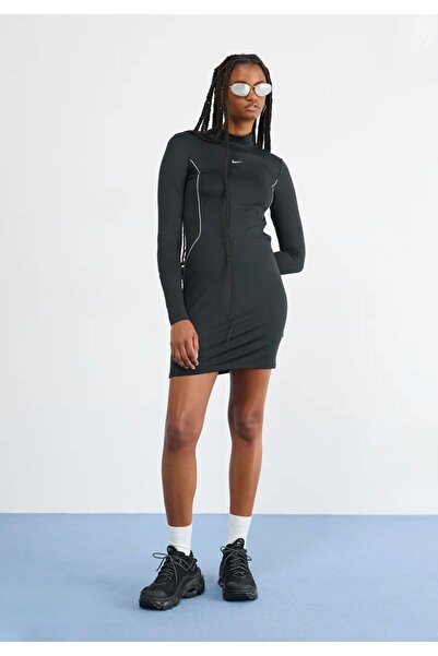 Nike Sportswear Gel Fitted Long Sleeve Siyah Kadın Elbise