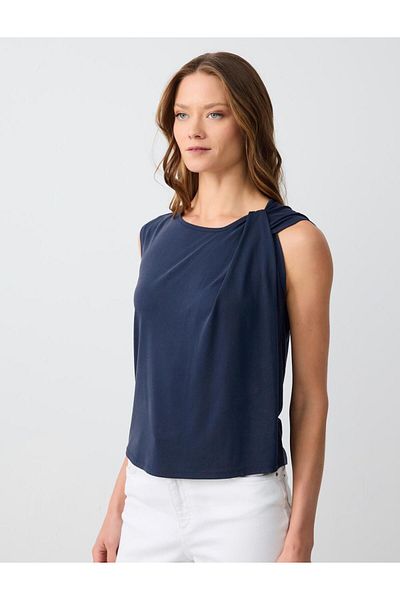 Jimmy Key Relaxed Fit Asymmetric Collar Sleeveless Modal Blouse