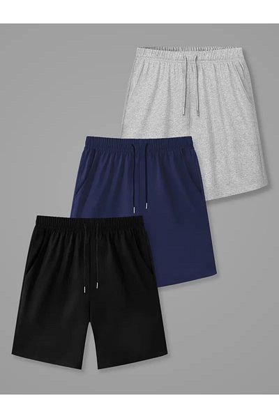 GOLSREY Σετ 3 άνετα αθλητικά σορτς Unisex χτενισμένα βαμβακερά