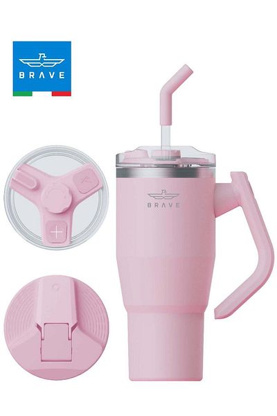 Brave Temp Guard 32 oz (950 ml) Stainless Steel Thermal Mug with Straw - Vacuum Insulated, 180° Rot