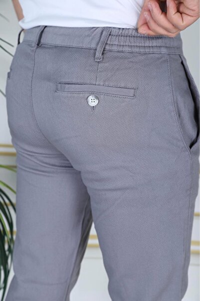 PHANTOM JEANS Men's Gray Slim Fit Stretchy Lycra Dobby Linen Trousers Stylish Trousers with Lace-Up Belt and Elastic Waist