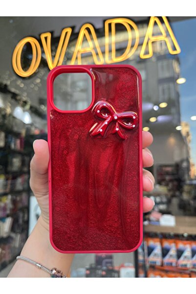 OVADA İPhone 13/14 Uyumlu 3D Kurdele Figürlü Parlak Premium Kılıf