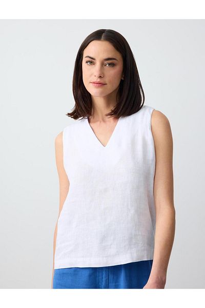 Jimmy Key Sleeveless V-Neck Basic Linen Blouse