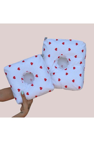white guard Red Heart Patterned, Covered Piercing Pillow, Ear Gap Pillow, Pillow for Pierced Ear