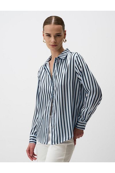 Jimmy Key Line Patterned Long Sleeve Satin Shirt
