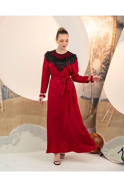 YAFA CLOTHING & ACCESSORIES Shoulder Applique Dress Burgundy