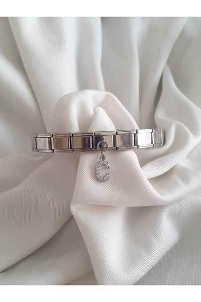 bijoux uniques Steel C Letter Zircon Stone Italian Charm Bracelet