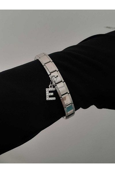 bijoux uniques Steel E Letter Zircon Stone Italian Charm Bracelet