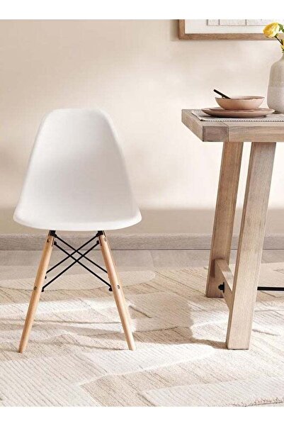 Taimi 5-Piece Mid-Century Modern Dining Set Round Wooden Table 80x80x72cm with 4 Ergonomic White Chairs