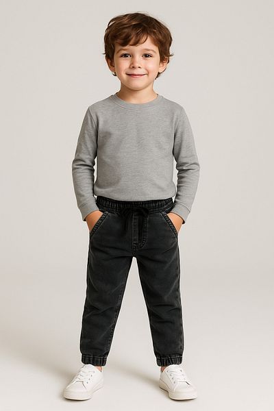 2kids2mom Boy's Black Jeans with Elastic Waist and Legs