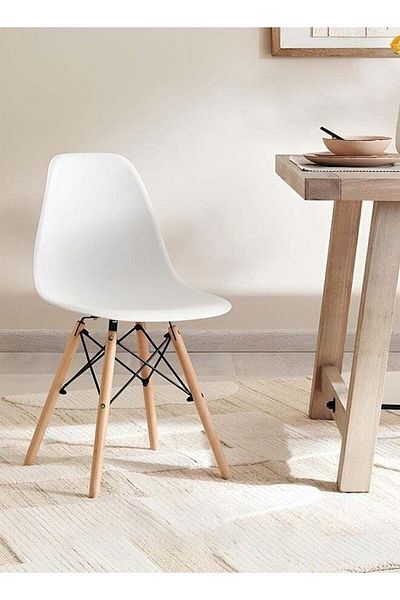 Taimi 5-Piece Mid-Century Modern Dining Set Round Wooden Table 80x80x72cm with 4 Ergonomic White Chairs