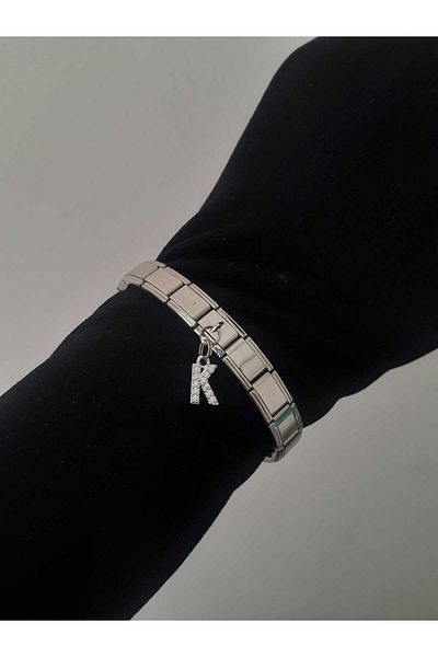 bijoux uniques Steel K Letter Zircon Stone Italian Charm Bracelet