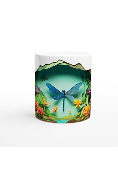 Generic Brand Blue Dragonfly Flying over the Flower Valley Themed Printed Mug