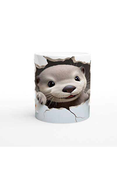 MESCHAIN كوب مطبوع عليه سمكة يبتسمة بين الزهور البيضاء