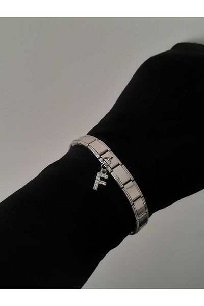 bijoux uniques Steel F Letter Zircon Stone Italian Charm Bracelet